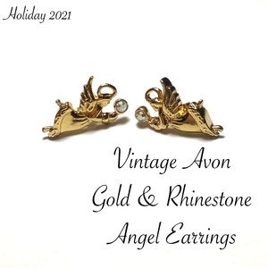 🆕Vintage Avon Gold & Rhinestone Angel Earrings